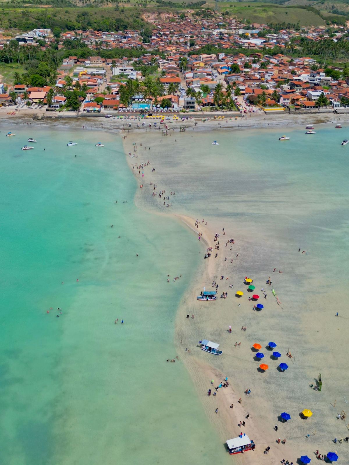 Vista aérea do banco de areia do Caminho de Moisés, em Barra Grande, Maragogi